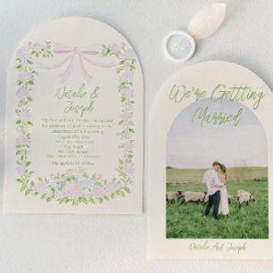 Convite Arco de Foto de Casamento Floral de Verão com Laço
