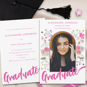 Convite Arco de Foto Floral Boho Rosa Aniversário de Gradu