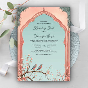 Convite Arco de Galho Floral Romântico Pássaros Casamento 