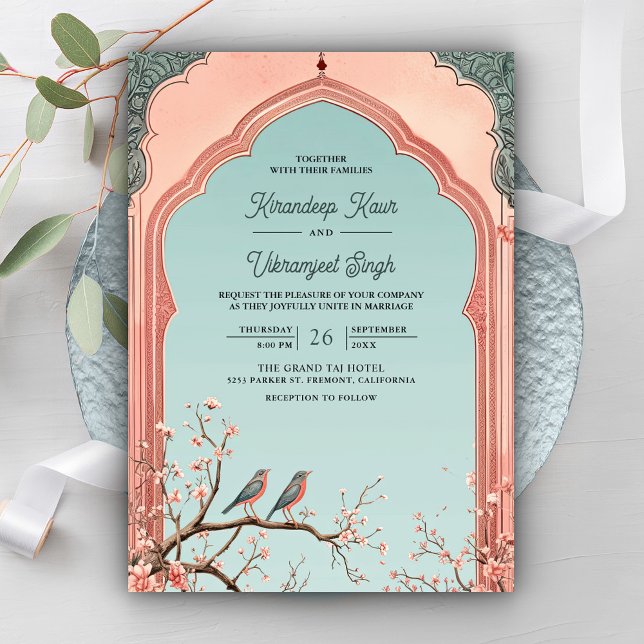 Convite Arco de Galho Floral Romântico Pássaros Casamento  (Criador carregado)
