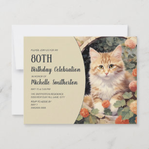 Convite Arco de Gatinho Branco Amarelo 80º Aniversário