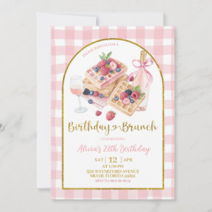 Convite Arco de Gingham Rosa Coquette Waffle Aniversário B