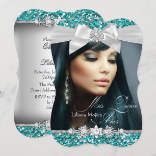 Convite Arco de Glitter Prata e Azul Royal Photo Quinceane