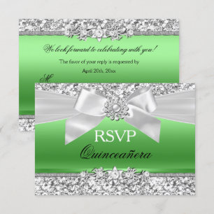 Convite Arco de Glitter Verde Limão Prata RSVP Quinceanera