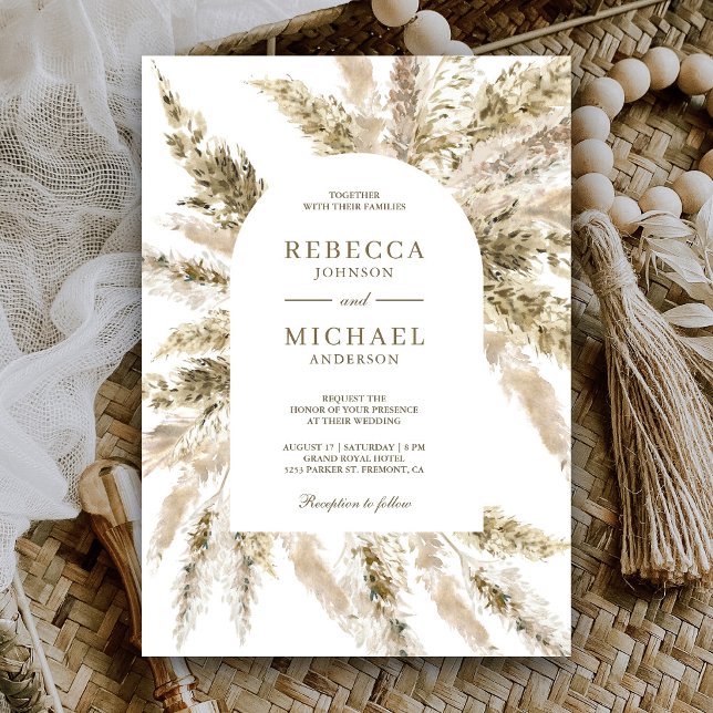 Convite Arco de Grama Pampas Boho Seca Rústica Casamento (Criador carregado)