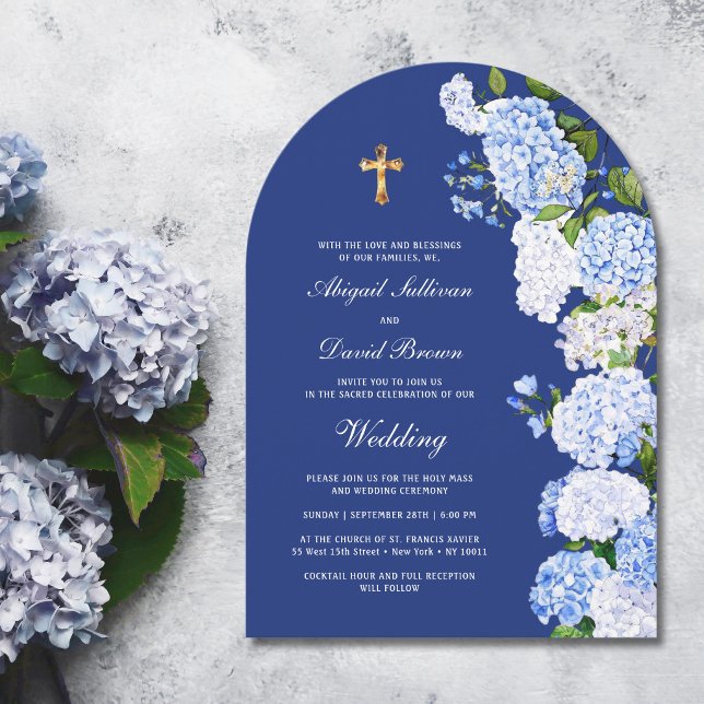 Convite Arco de Hortênsia em Casamento Religioso Azul (Criador carregado)