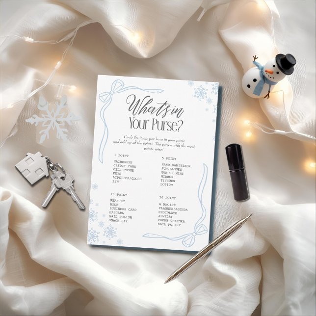 Convite Arco de inverno Azul O que há na sua bolsa? Jogo (Winter Bow Blue What's In your Purse? Game)