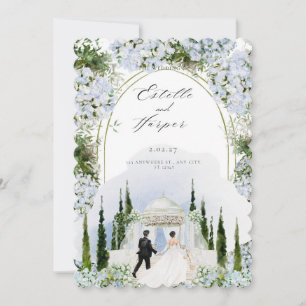 Convite Arco de Jardim Floral Azul Empoeirado Aquarela Cas