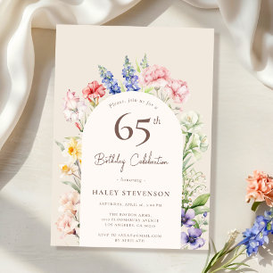 Convite Arco de Jardim Floral Caprichoso Bege Aniversário