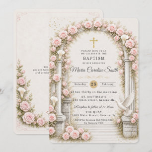 Convite Arco de Jardim Floral Rosa Bege com Cruz Dourada p