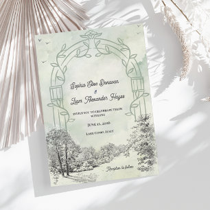 Convite Arco de Jardim Verde Salvia Elegante Casamento no