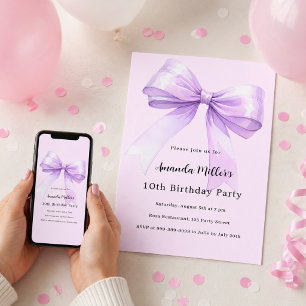 Convite Arco de lavanda rosa coquete aniversário de menina