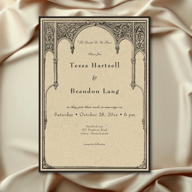 Convite Arco de Linha Medieval Gótico Antigo Fronteira Cas (Vintage Gothic Medieval Line Arch Border Wedding Invitation)