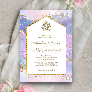 Convite Arco de Mármore Lavanda Pastel Casamento Muçulmano