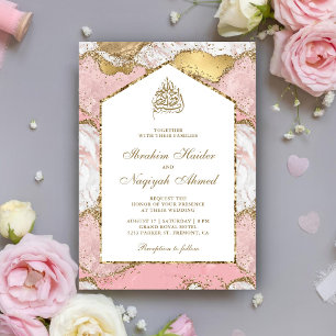 Convite Arco de Mármore Rosa Bege Dourado Casamento Muçulm