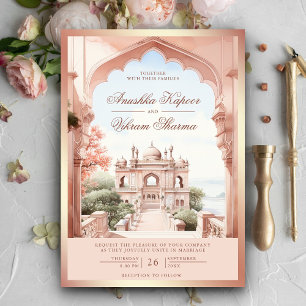 Convite Arco de Mármore Rosa Foto Palácio Casamento Indian