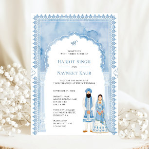 Convite Arco de Moldura de Aquarela Azul Claro Casamento S