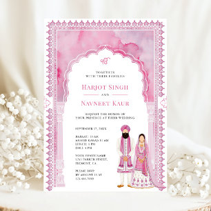 Convite Arco de Moldura de Aquarela Rosa Claro Casamento S
