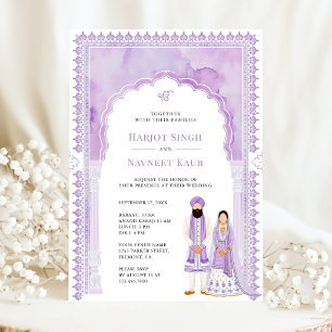 Convite Arco de Moldura de Aquarela Roxo Claro Casamento S