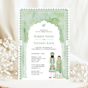 Convite Arco de Moldura de Aquarela Verde Sálvia Casamento