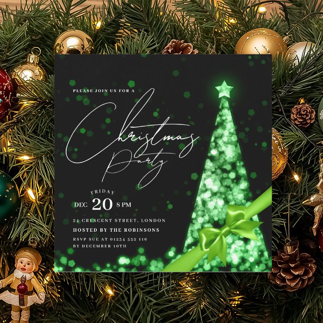 Convite Arco de Natal de Inverno Verde MODERNO Festa  (MODERN Green Winter Christmas Tree Bow Party Invitation)
