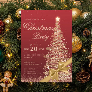 Convite Arco de Natal de Inverno Vermelho Dourado Árvore d