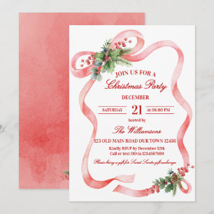Convite Arco de Natal Rosa Vintage em Aquarela para Festa