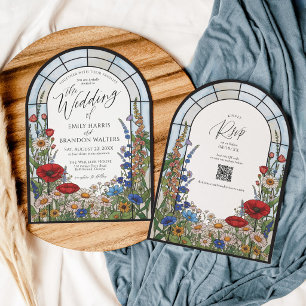Convite Arco de Noiva de Vidro Pintado com Flores Silvestr
