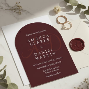 Convite Arco de Noiva Elegante Burgundy Escuro Monograma