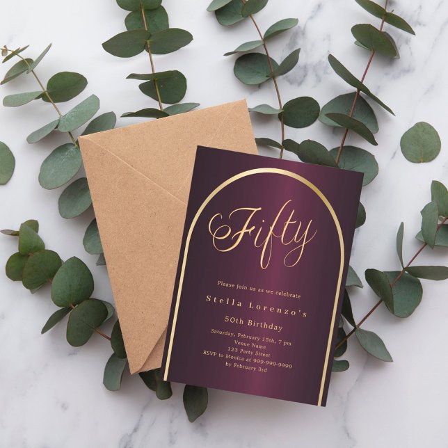 Convite Arco de ouro burgundy, 50 anos, luxo (Criador carregado)