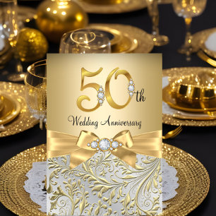 Convite Arco de Ouro Elegante com Diamante para 50º Aniver