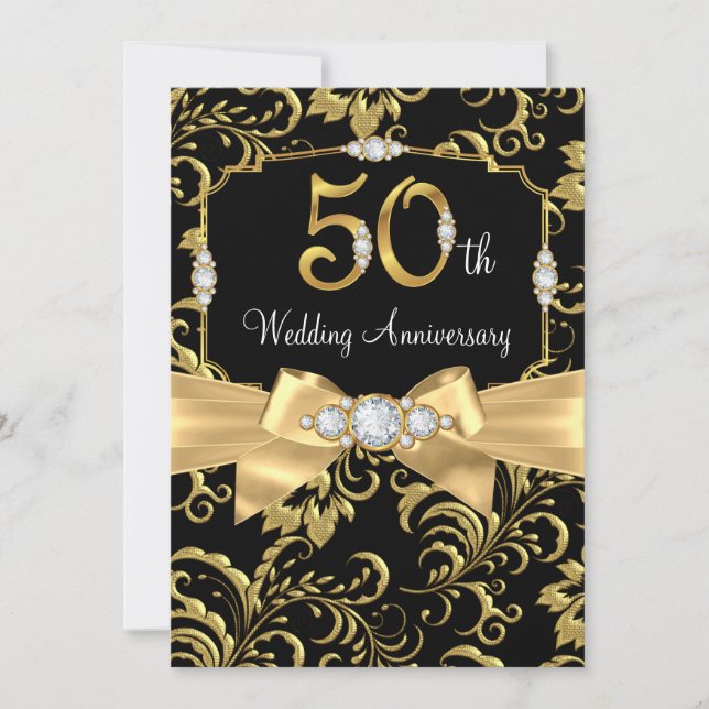 Convite Arco de Ouro Elegante com Diamante Preto de 50º An (Frente)
