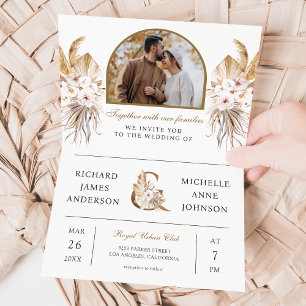 Convite Arco de Pampas Boho Foto Código QR Casamento Tudo 