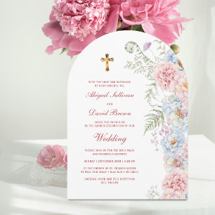 Convite Arco de Peônias Pastel Casamento Religioso