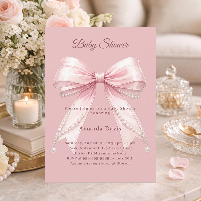 Convite Arco de pérolas cor-de-rosa elegante Baby Shower m (Criador carregado)