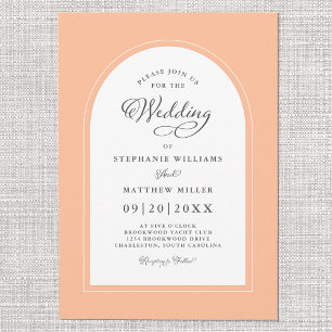 Convite Arco de Pêssego Elegante Caligrafia Moderna Noiva 