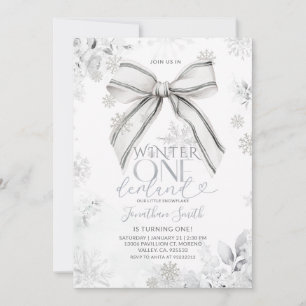 Convite Arco de Prata Inverno Onederland Neve Aniversário