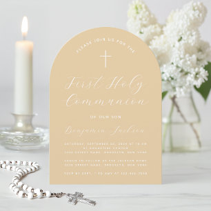 Convite Arco de Primeira Comunhão Bege Simples Moderno Scr