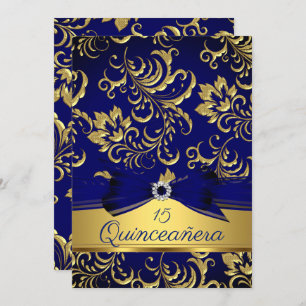 Convite Arco de Quinceanera Marinho Azul Dourado