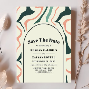 Convite Arco de Redemoinho Retrô Verde e Rosa Claro Salvar