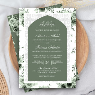 Convite Arco de Renda Branco Floral Verde Salvia Casamento
