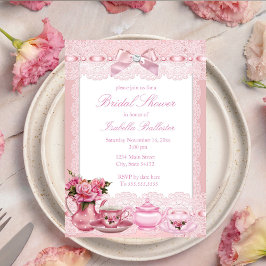 Convite arco de rendas rosa bonito Chá de panela alto de c