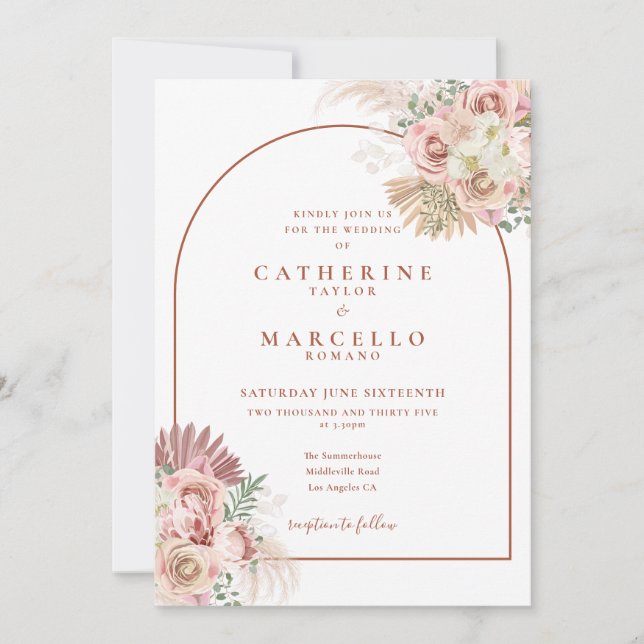 Convite Arco de Terracota com Grama das Pampas para Casame (Frente)