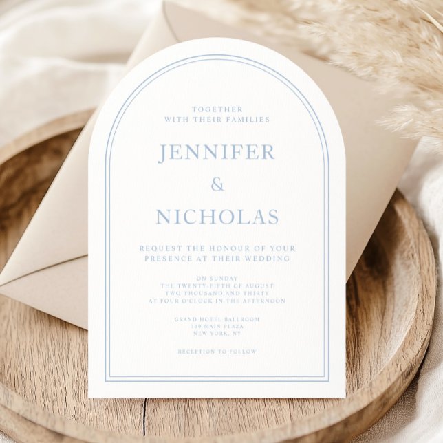 Convite Arco de Tipografia Azul Formal Elegante (Elegant Formal Blue Typography Arch Invitation)