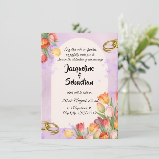 Convite Arco de Tulipas de Primavera Casamento (Em pé/Frente)