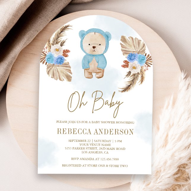 Convite Arco de Urso de Pelúcia Floral Azul para Chá de Be (Criador carregado)