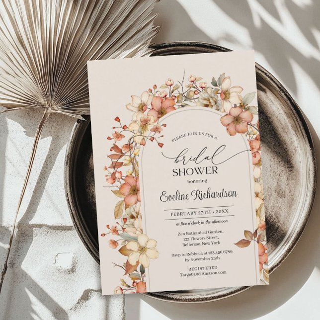 Convite Arco de vassouras de aquarela elegante (Elegant watercolor wildflowers boho arch invitation)