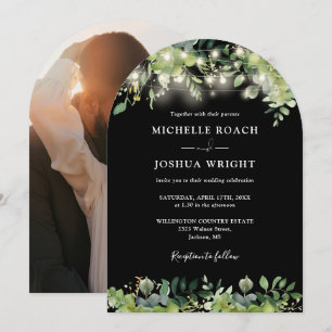 Convite Arco de Verde Iluminação Foto Preto e Branco Casam