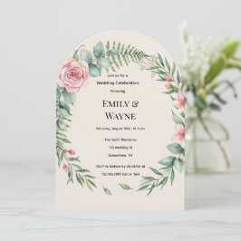 Convite Arco de Verdor Com Flores Rosas Casamento Romântic