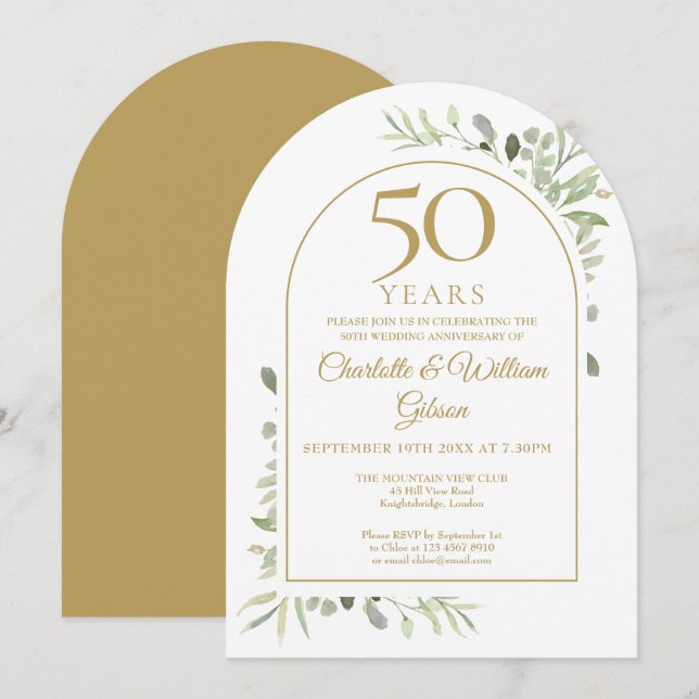 Convite Arco de Verdura para Bodas de Ouro 50 Anos (Frente/Verso)